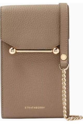 Strathberry Mosaic Taupe Bej Deri Phone Pouch Çanta, Şık Ve Fonksiyonel Tasarım Omuz Çantası