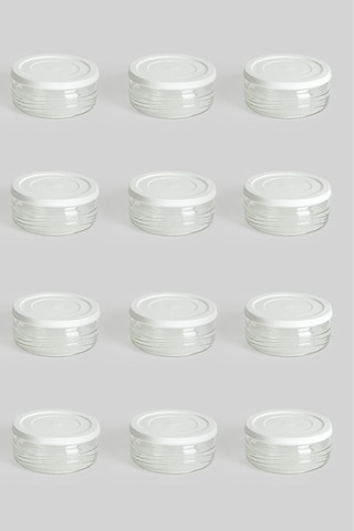 12'li Premium Kahvaltılık Seti 410 Cc Beyaz Plastik Kapaklı Cam Saklama Kabı, Hava Geçirmez Beyaz