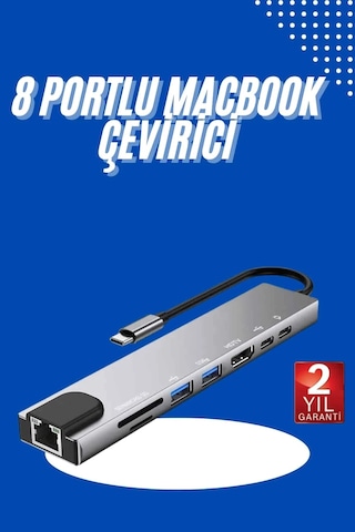 Epilons Usb Type-c Hub Dönüştürücü Çevirici Çoklayıcı Apple Uyumlu MacBook Çevirici 8 Portlu