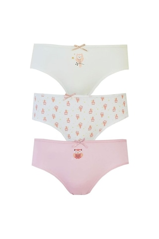 3Lü Kız Çocuk Külot Pamuklu Baskılı Esnek Rahat Slip