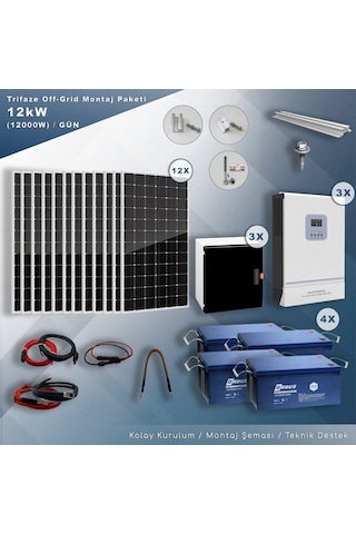 Trifaze Off Grid Paket Sistem 12 Kw/ Gün