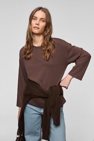 Grımelange Basıl Kadını Oversize %100 Organik Pamuk Örme Uzun Kol Koyu Kahverengi T-shirt Koyu Kahverengi