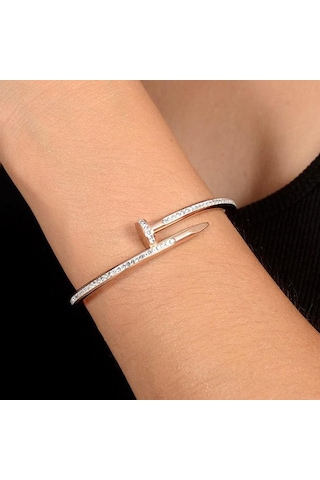 Ottoman Taş Işlemeli Rose Renk Kadın Çivi Model Bileklik Cbltasıs Rose Gold