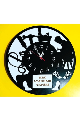 Ayakkabı /ayakkabı Tamiri Temalı İş Yerine Özel Kişiye Özel İsim Yazılı Duvar Saati Siyah