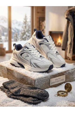 Cool Genç Unisex Kışlık Su Geçirmez Kaydırmaz Hafif Kauçuk Taban Rahat Deri Spor Ayakkabı Beyaz