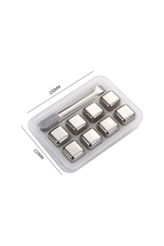 Pazly 304 Paslanmaz Çelik Buz Küpleri Gıda Sınıfı Dondurulmuş Buz Tartar Seti İçecek Bira Viski Buz Küpleri Metal Buz Küpleri 8 Adet Gümüş Gümüş