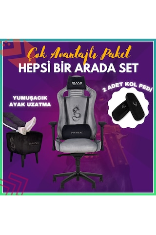 Pro Ayak Uzatmalı Kol Pedli Maximus Gri Oyuncu Koltuğu Gri