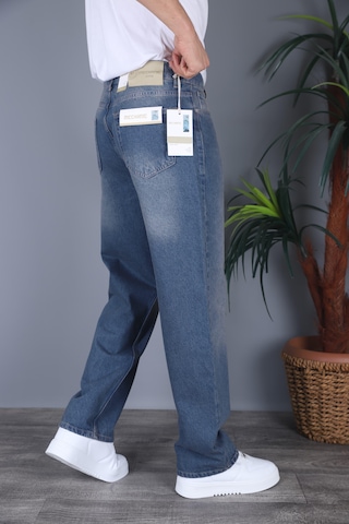 Felvıno Erkek Yıkamalı Baggy Bol Kesim Kot Pantolon Koyu Mavi