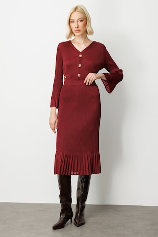 Ekol Kadın Etek Ucu Piliseli Midi Etek 3915 Bordo Bordo