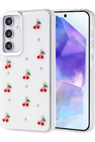 Galaxy A35 Uyumlu Kılıf Airbag Tasarımlı Simli Şeffaf Zore Kutup Kapak - Kiraz Kiraz