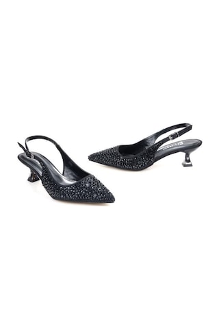 Pisagor Ps-31990 4,5 Cm Topuklu Kadın Taşlı Arkası Açık Stiletto Abiye Ayakkabı siyah