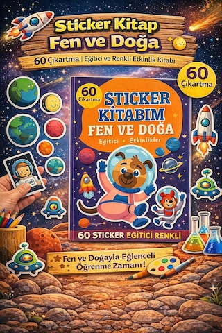 Fen Ve Doğa Sticker Kitabı - 60 Çıkartmalı Bilim Ve Uzay Temalı Çıkartma - Eğitici Aktivite