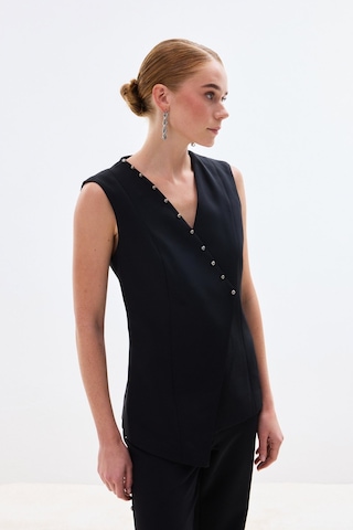 Sateen İncili Kruvaze Yelek - Siyah-136841 Siyah