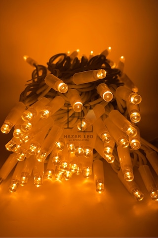 10 Metre Amber Sarı İp Led Yılbaşı Süsü Ip65 Dış Mekan Eklenebilir Beyaz Kablolu Dekoratif Led Işık Amber