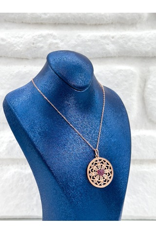 Rose Renk Kar Tanesi Model Kadın Gümüş Kolye - Kar Tanesi Kolye Rose