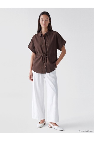 Lcw Everyday Kahverengi Bağcıklı Oversize Kadın Gömlek
