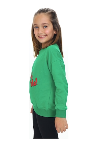 Toontoy Kız Çocuk Kardan Adam Ho Ho Ho Baskılı Sweatshirt Çimen Yeşili