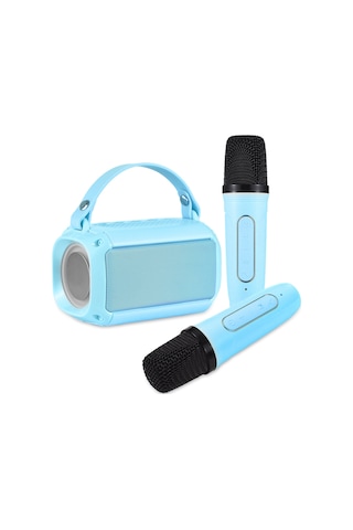 Yifomall Mavi Kablosuz Bluetooth Hoparlör Mikrofon Seti, Ev Ktv İçin 2 Mikrofonlu, Renkli Işık Özelliği, 20m Mesafe, 5w Güç