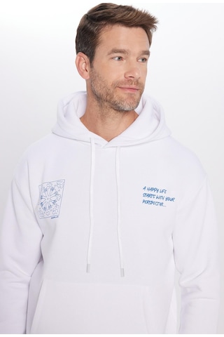 Tudors Unisex Oversize Geniş Kesim Pamuklu Yumuşak Dokulu İçi Polarlı Baskılı Beyaz Kapüşonlu Sweatshirt-32507 Beyaz