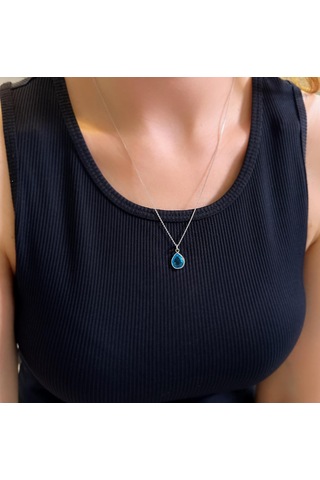 Stela Akuamarin Damla Gümüş Kolye