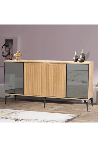 Viva Camlı Konsol Atlantik Çam Aynalı 4 Kapaklı Raflı 160x80x43,5 Cm Beyaz