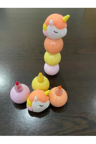 3 Renk Unıcorn Figürlü Mini Fosforlu Kalem Seti Turuncu