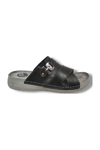Enova M244-0105 Deri Anatomik Fashion Tokalı Erkek Terlik Siyah