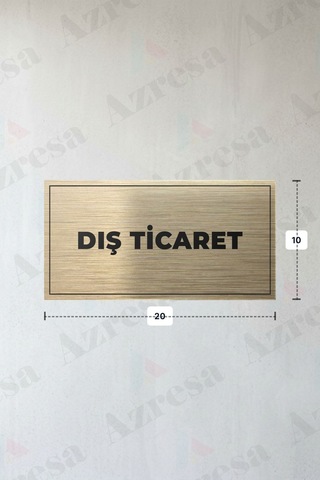 Dış Tıcaret Yazılı - Metal - Gold Renk - Kapı İsimliği - 20x10 Cm