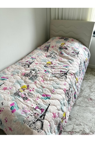 Prensesli Kapitoneli Pike Çok Amaçlı Pike Yatak Örtüsü Pembe