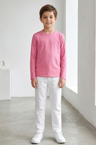 Kiagu Erkek Çocuk Uzun Kollu Basic Düz Tişört %100 Pamuk Bisiklet Yaka T-shirt 2-13 Yaş Pembe
