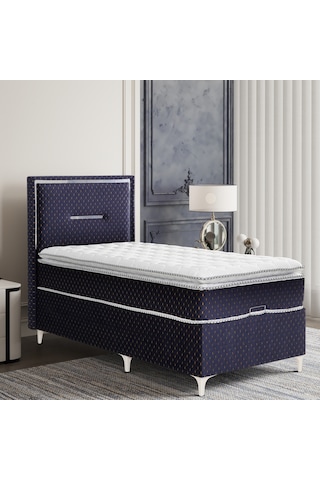 Lina Lacivert Tek Kişilik Sandıklı Baza + Ortopedik Pedli Yatak + Klapalı Başlık 3 Lü Set Konuma Özel Teslimat 90 x 190 CM
