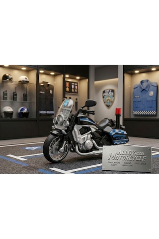 Çek Bırak 1:12 Ölçekli Sesli Ve Işıklı Polis Motosikleti - 15 Cm Oyuncak Motor Siyah Siyah