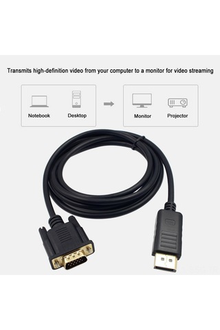 Springsun 1.8m Siyah Dp'den Vga'ye Dönüştürücü Kablosu - 1080p Hd Video Aktarımı, Plug & Play, Güvenli Bağlantı