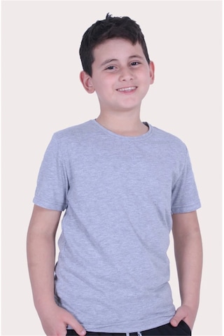 Basic Bisiklet Yaka %100 Pamuk Likralı Düz Unisex Çocuk T-shirt Gri