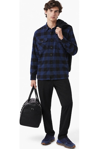 Lacoste Men's Relaxed Fit Button-down Linen Shirt Rahat Kesim Pamuklu Kareli Erkek Gömlek Lacivert