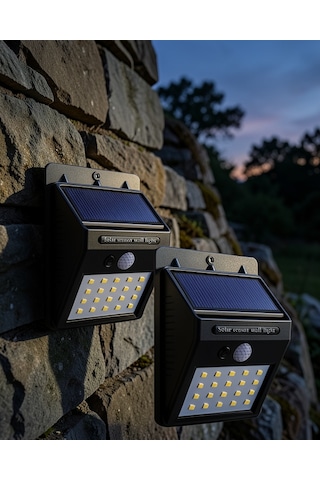 Güneş Enerjili 20 Led Duvar Lambası Uczsensörlülamba3
