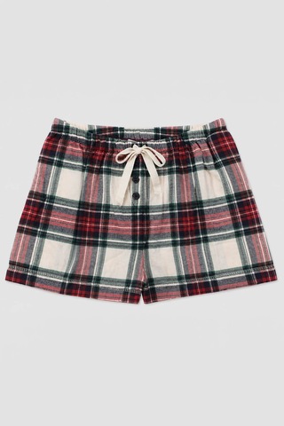 Markapia Kadın %100 Pamuk Ekose Desenli Bağcıklı Pijama Şort Ekru