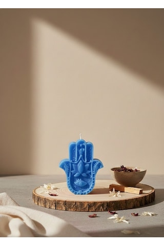 Hamsa Eli Dekoratif Mum Mavi