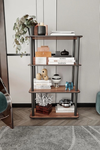 4 Katlı Dekoratif Diktörtgen Kitaplık Ceviz Ceviz