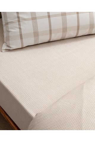 Madame Coco Aluin Çift Kişilik %100 Pamuk Ranforce Baskılı Nevresim Takımı - Bej Ekru