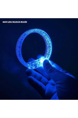 Mavi Led Işıklı Baskı Yapılabilen Pilli Bileklik Bilezik 1,5 Cm Genişlik +0