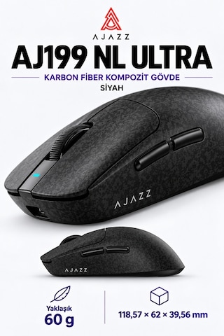 Ajazz Aj199 Nl Ultra Paw3950 8000 Hz Kablosuz Oyuncu Mouse Siyah