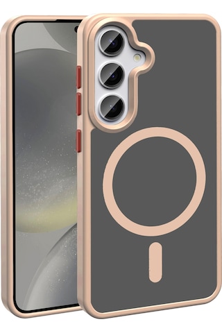 Samsung Galaxy Uyumlu S25 Kılıf M-safe Şarj Özellikli Mat Arka Yüzey Mkst Sio Kapak - Rose Gold Altın