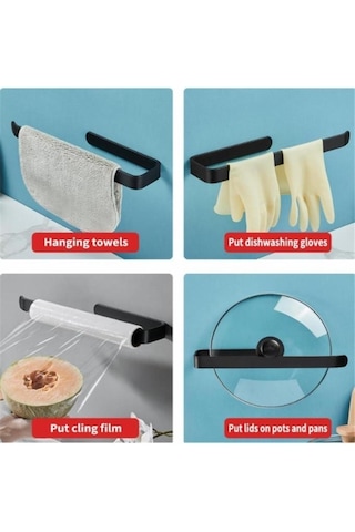 Alper Banyo Siyah Yapışkanlı Lamalı Solo Havlu Kağıdı Asacağı Solo Havluluk Siyah