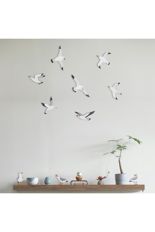 Cajuart Dekoratif 10 Parça Sevimli Martılar Ahşap Duvar Tablosu Kuş Duvar Dekoru