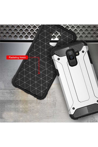 Noktaks - Galaxy Uyumlu A6 Plus 2018 Uyumlu - Kılıf Çift Katman Zırh Tank Crash Military Kapak - Gold - T5317 Gold