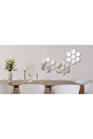 Demdekor Dekoratif Ayna Bal Peteği Pleksi Gümüş 12'li Gümüş