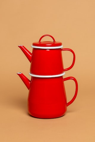 La Vita Rossa Vintage Emaye Kırmızı Çaydanlık Seti Ebutay Kırmızı