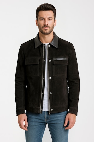 Derije Oscar Hakiki Süet Deri Erkek Siyah Deri Detaylı Ceket-mont Siyah