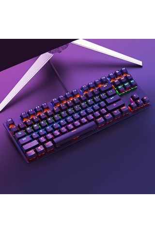 87 Tuşlu Mekanik Klavye Kablolu Klavye Rgb Arkadan Aydınlatmalı Klavye Mavi Anahtar/ 26 Tuşlu Rollover/ Multimedya Kombinasyon Tuşları Siyah
